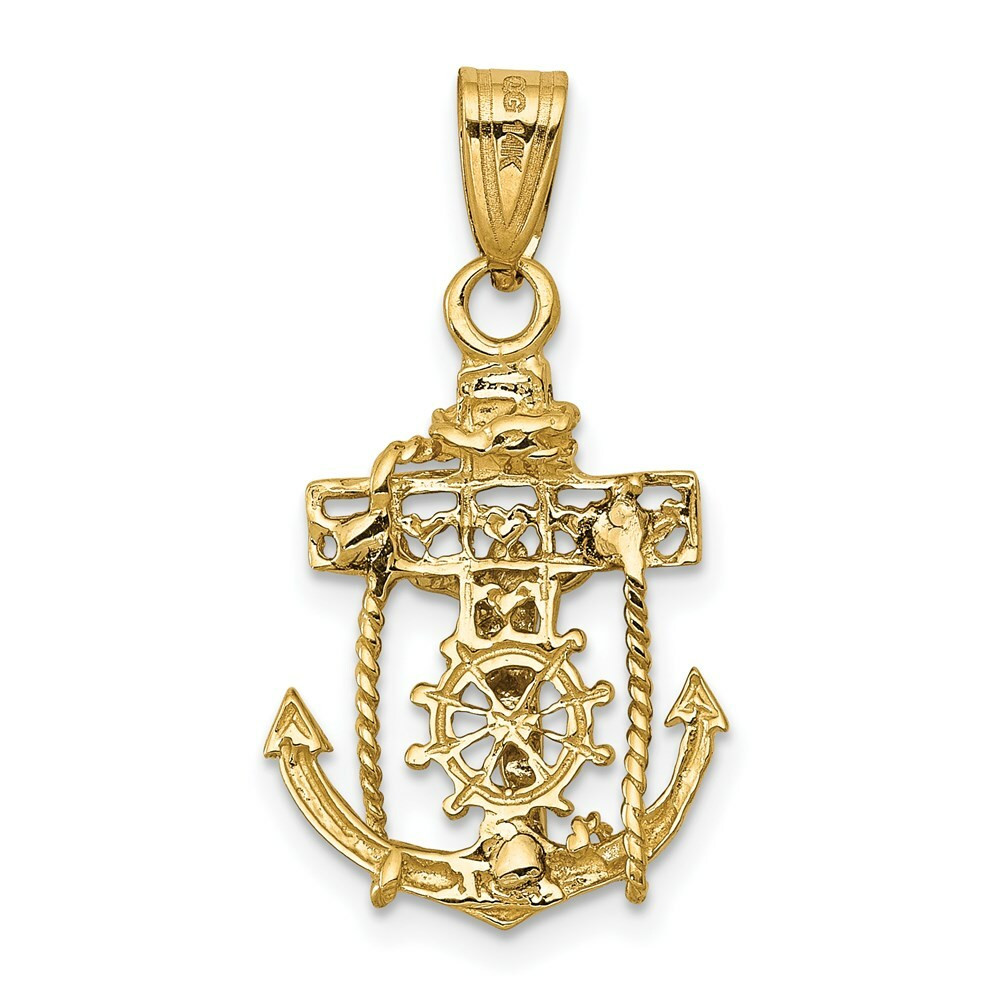 14K Two-tone Gold Mariners Cross Pendant 25mm length - (A83-877
