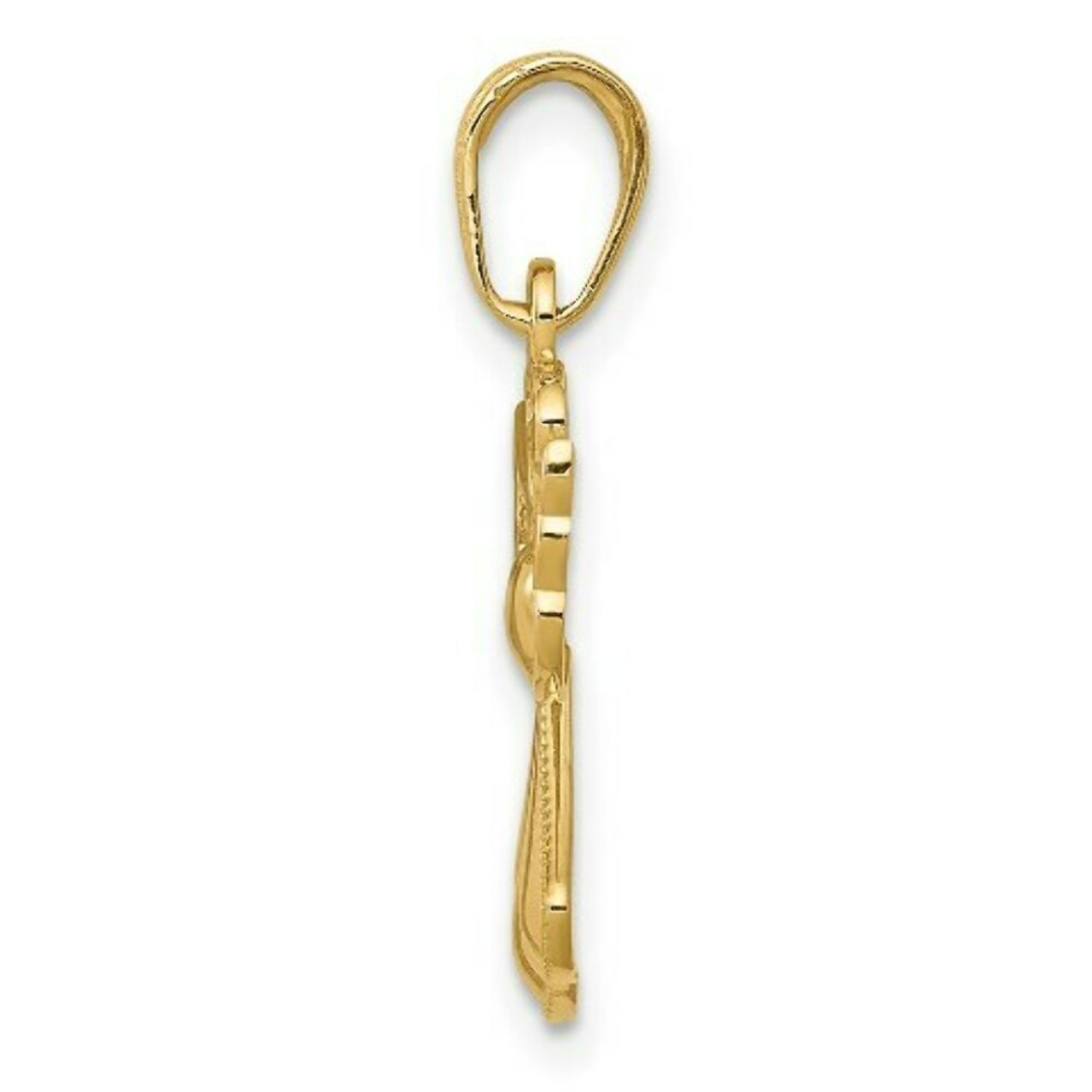 14K Yellow Gold Polished & Textured Finish Guardian Angel with Heart Pendant - (A84-170)