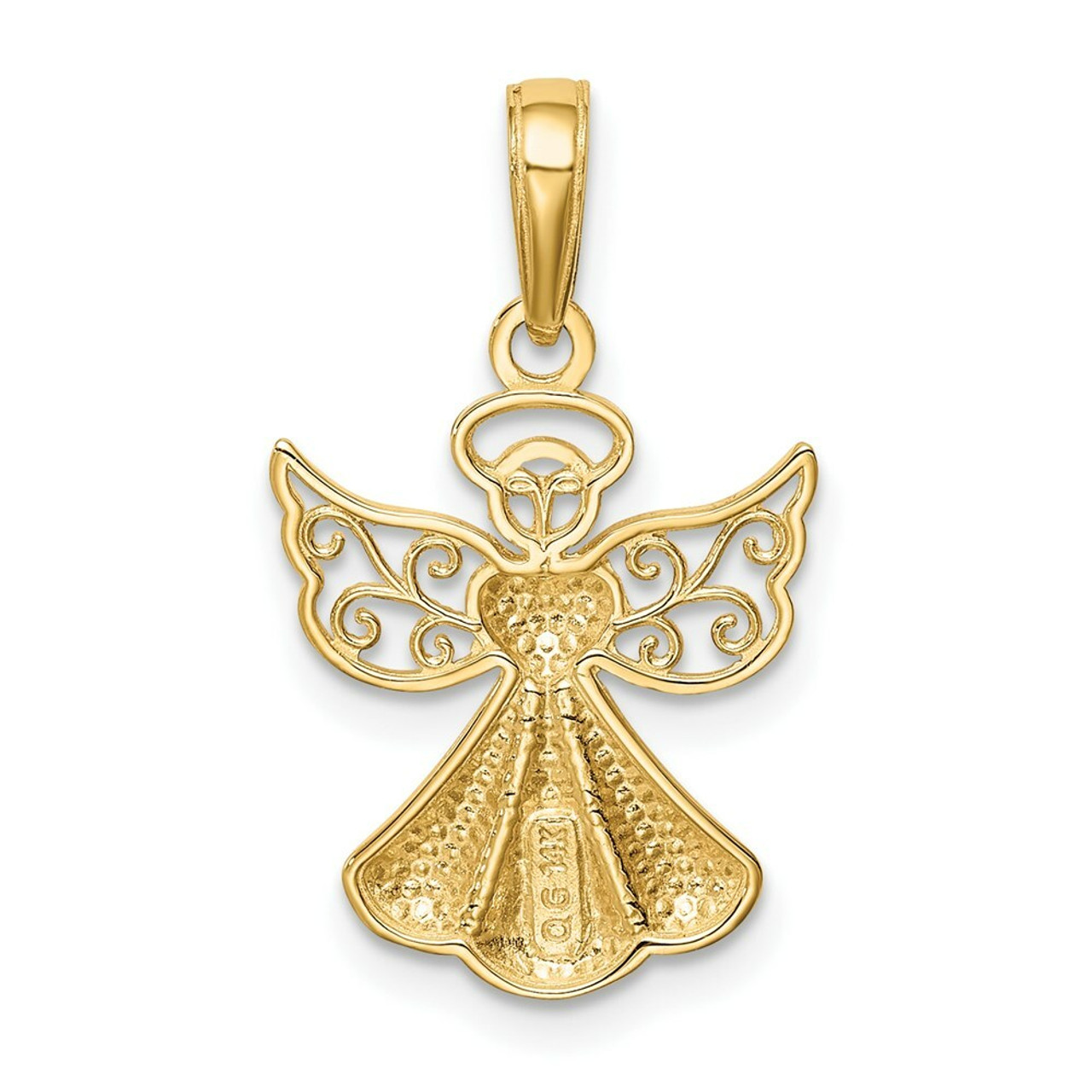 14K Yellow Gold Polished & Textured Finish Guardian Angel with Heart Pendant - (A84-170)