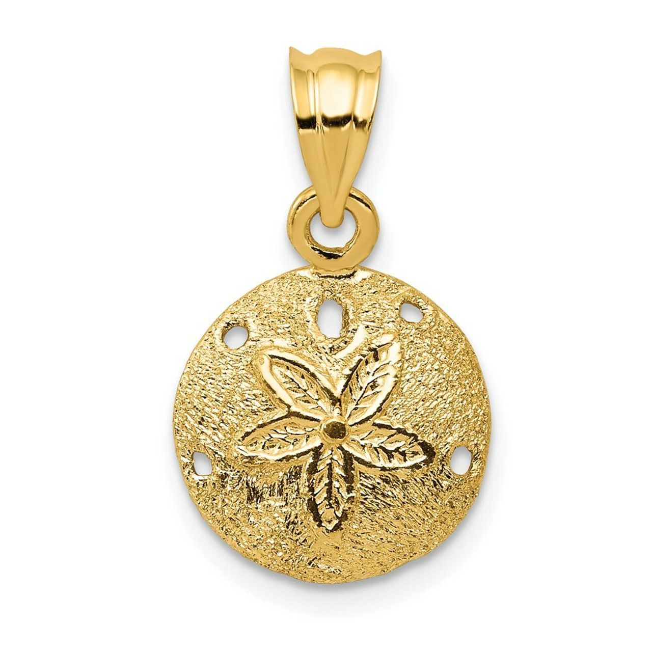 14K Yellow Gold Solid Polished Laser-Cut Sand Dollar Pendant - (A84-354)