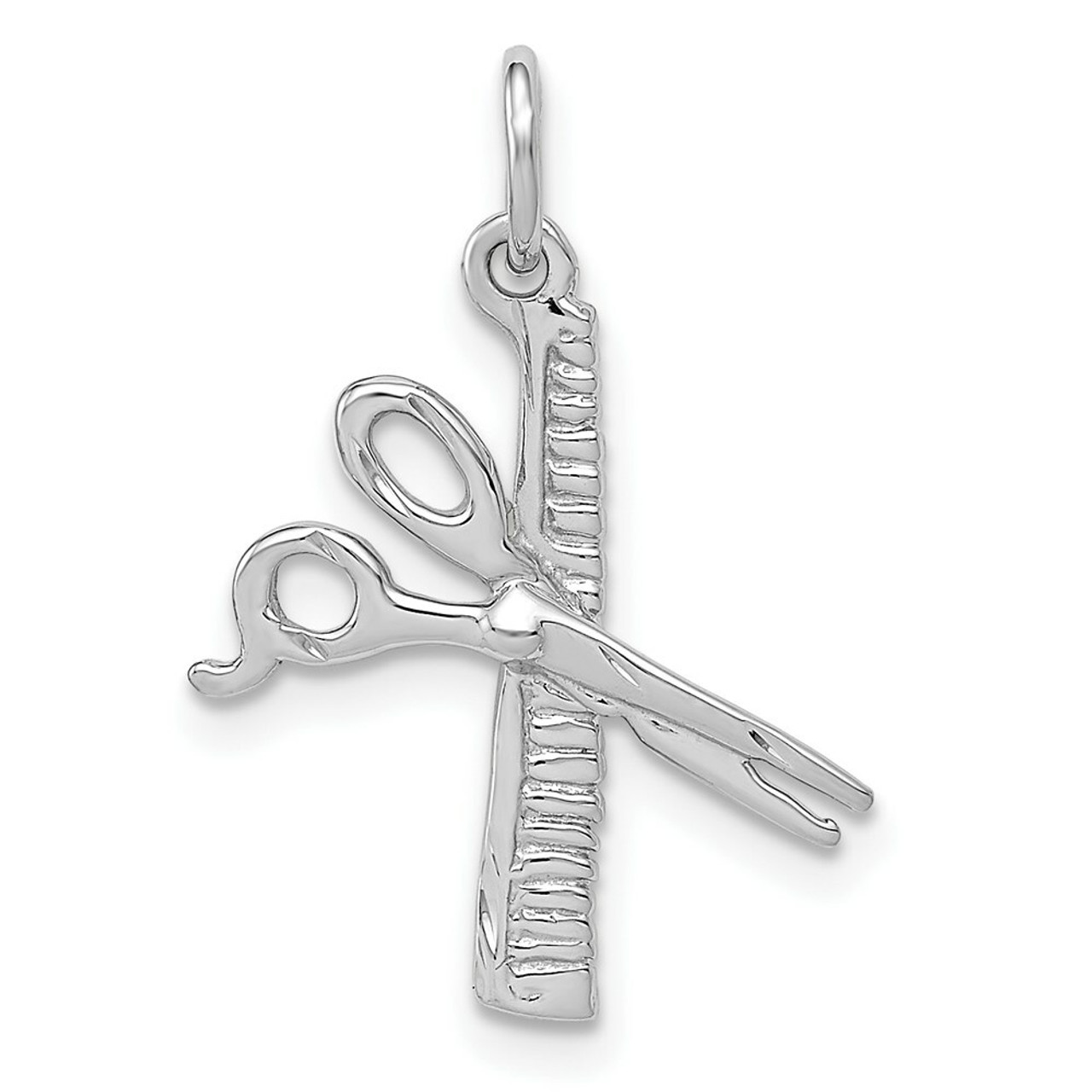 14K White Gold Polished Diamond-cut Comb & Scissors Charm - (A84-477)