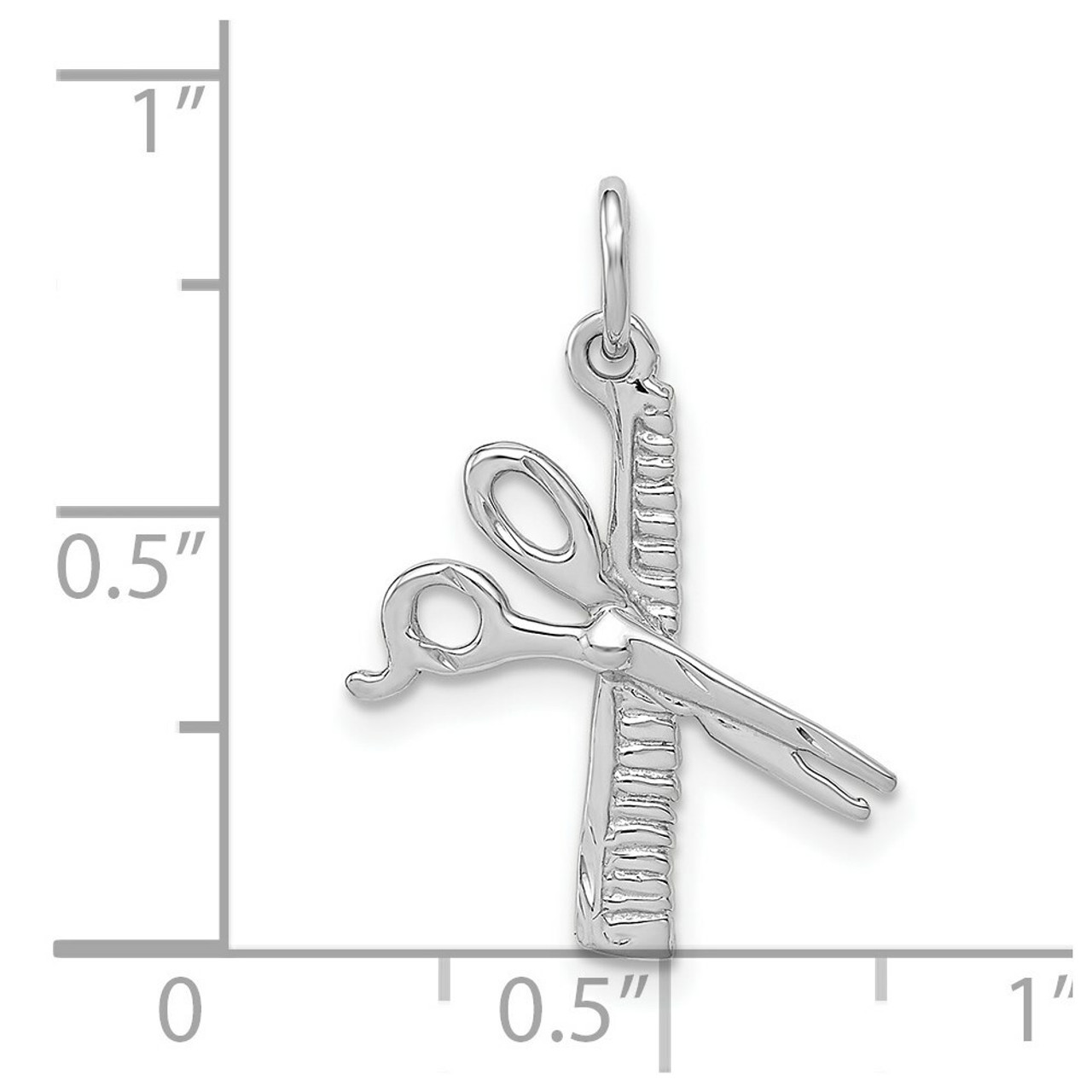 14K White Gold Polished Diamond-cut Comb & Scissors Charm - (A84-477)