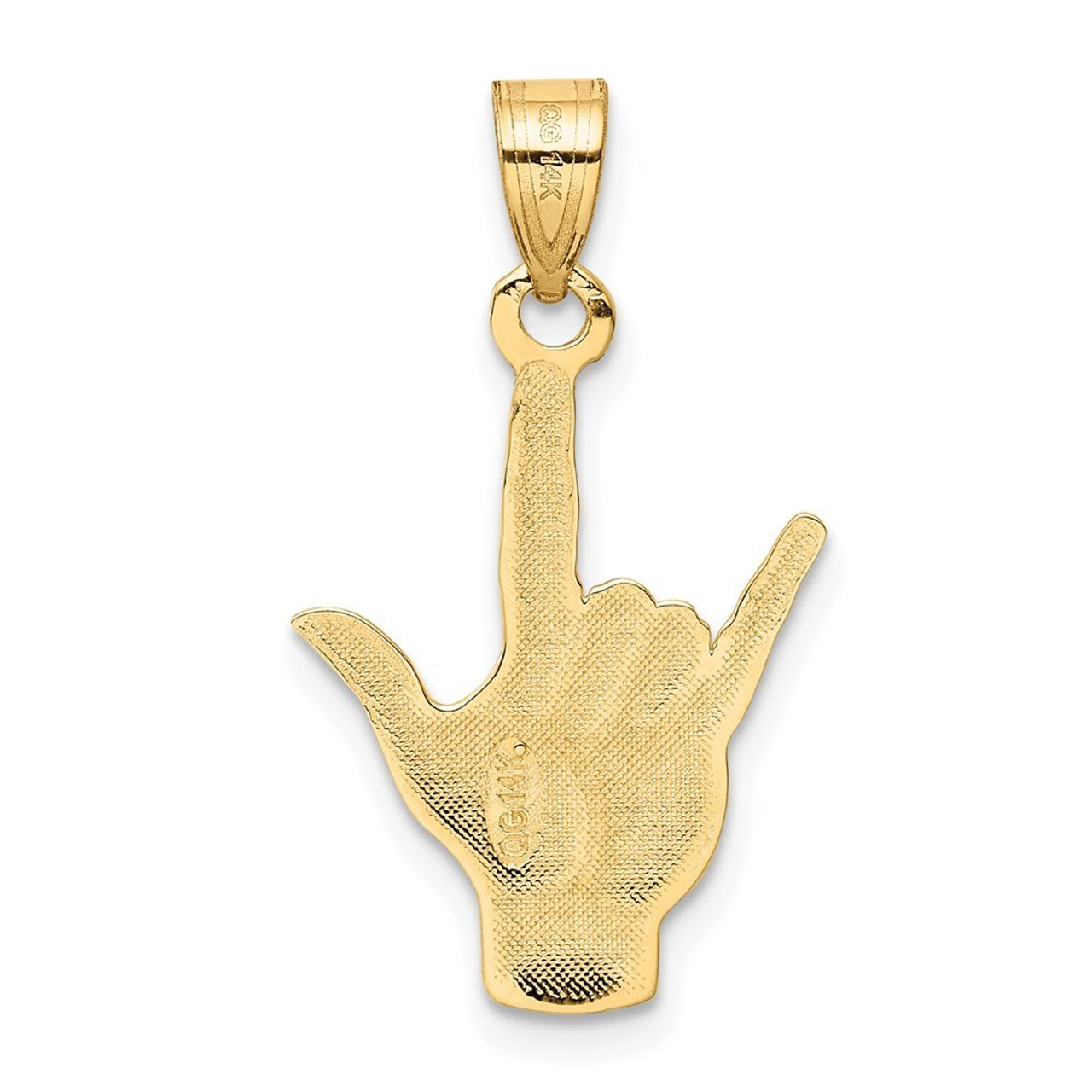 14K Yellow Gold Polished I Love You Hand Sign Language Charm - (A84-758)