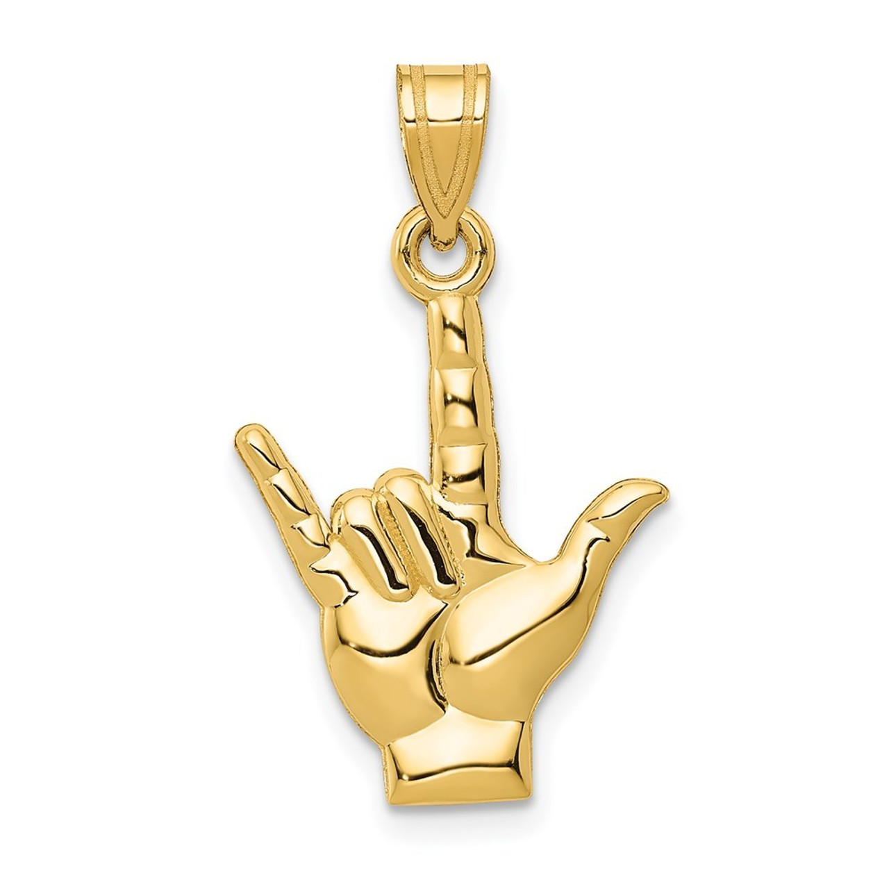14K Yellow Gold Polished I Love You Hand Sign Language Charm - (A84-758)