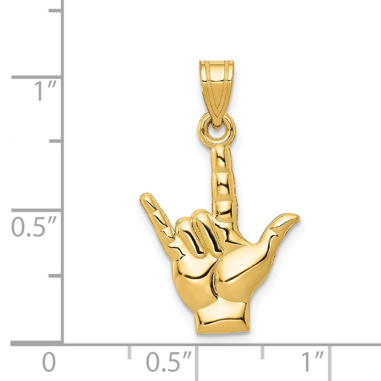 14K Yellow Gold Polished I Love You Hand Sign Language Charm - (A84-758)