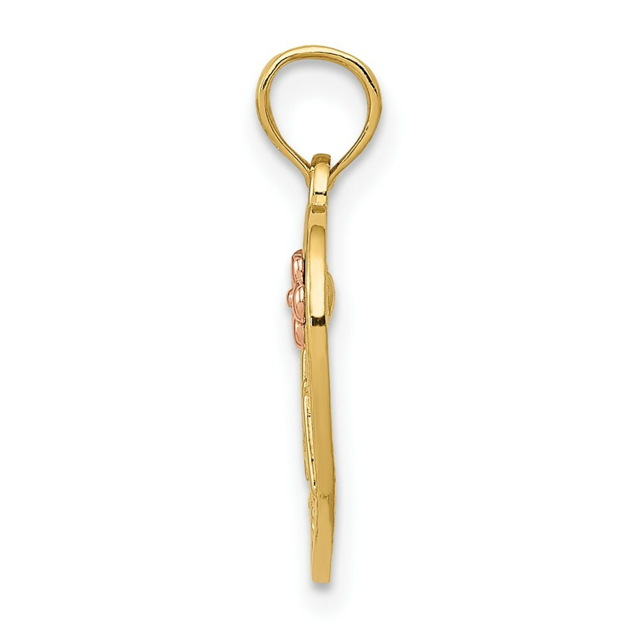 14K Two-tone Gold Polished Nana with Flower On Heart Pendant - (A85-109)