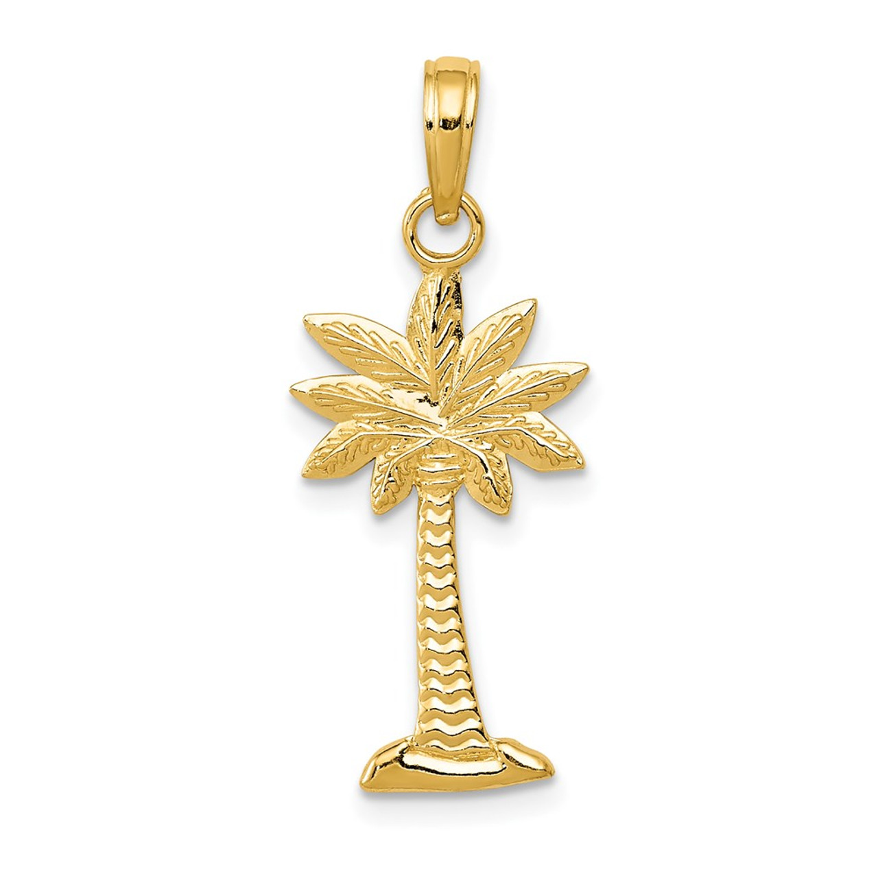 14K Yellow Gold Polished and Textured 2-D Palmetto Palm Tree