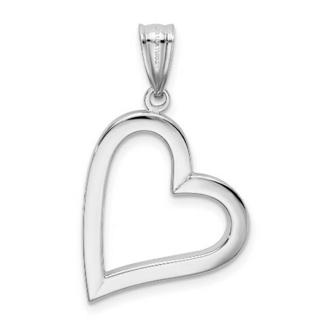 14K White Gold Polished Hollow Heart Pendant 29mm length - (A85-408)