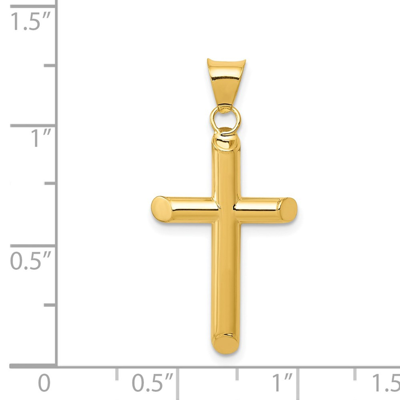 14K Yellow Gold 3-D Polished Hollow Cross Pendant - (A85-552)