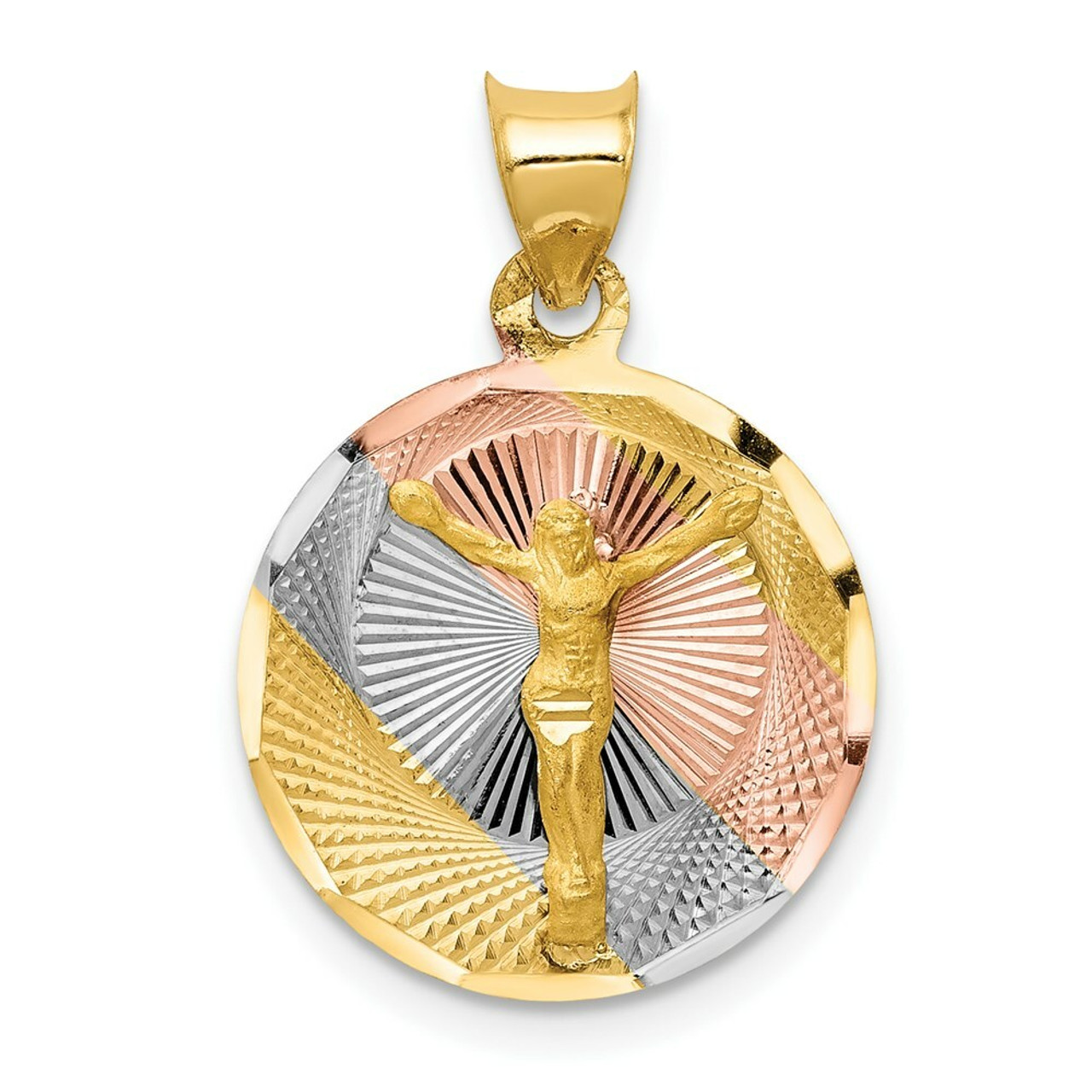 14K Yellow Gold Two-tone & Diamond-cut Corpus Circle Pendant