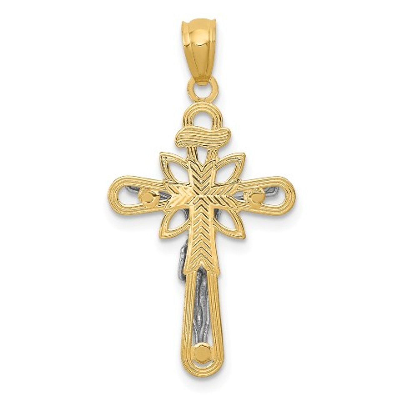 14K Yellow and White Gold Small Passion Crucifix Pendant - (A85-829)