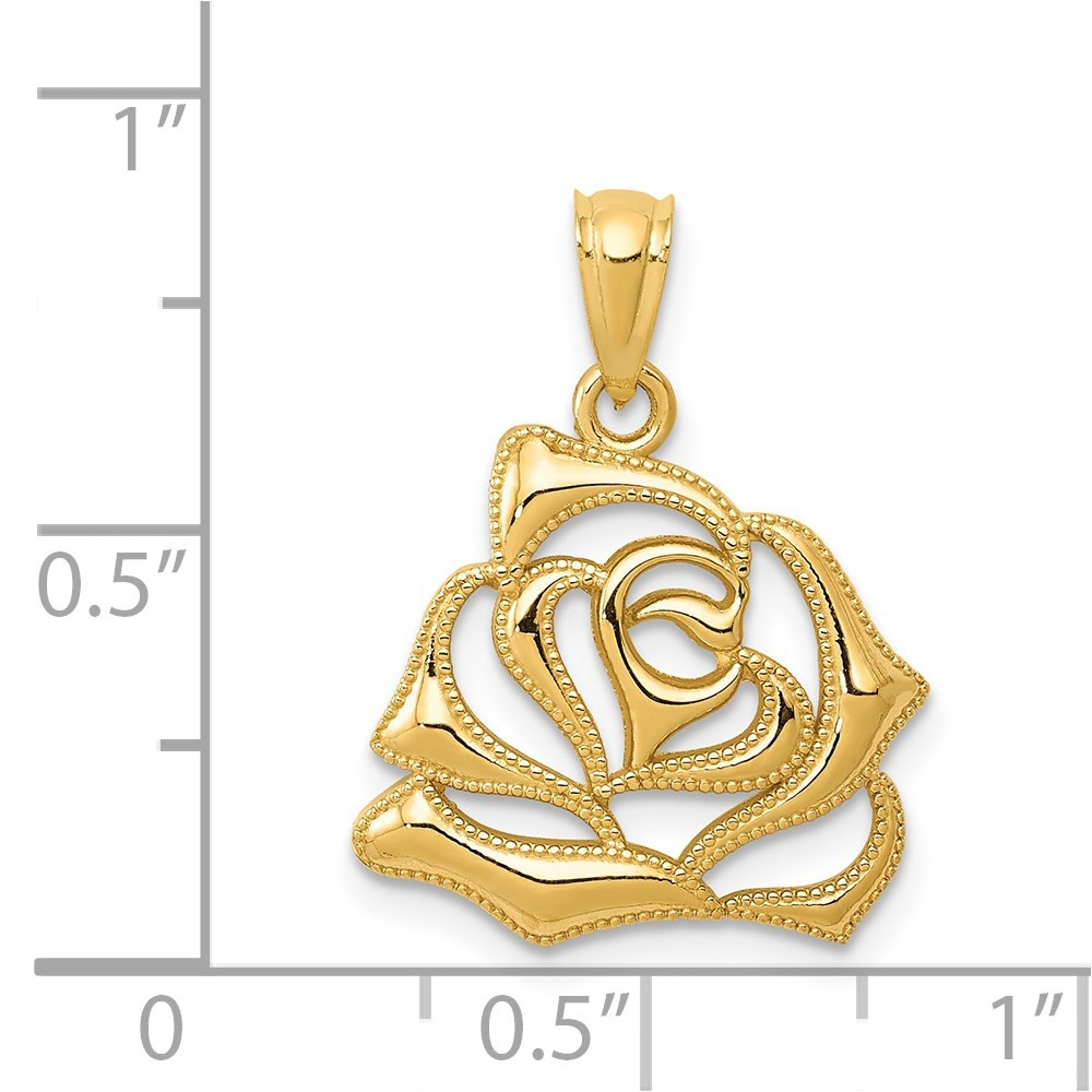 14k Yellow Gold Polished Open Rose Pendant - (A85-832) - Roy Rose