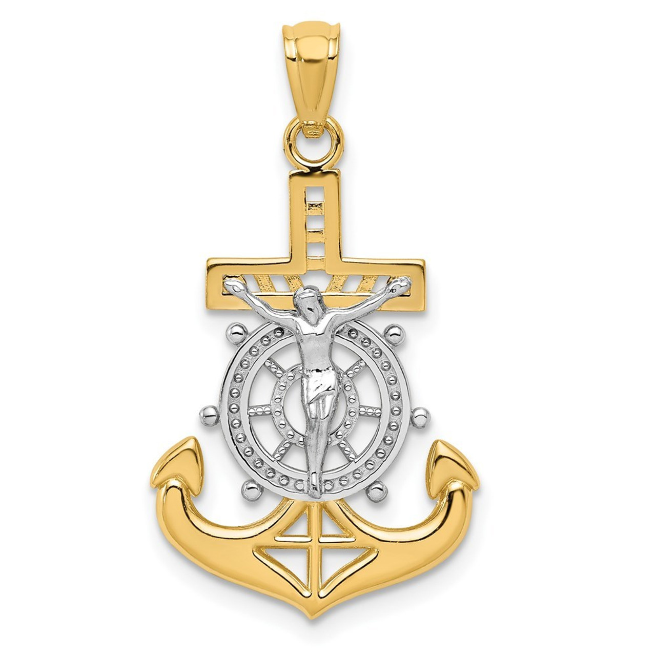 14K Two-tone Gold Two-tone Polished Mariners Crucifix Pendant - (A86-233)