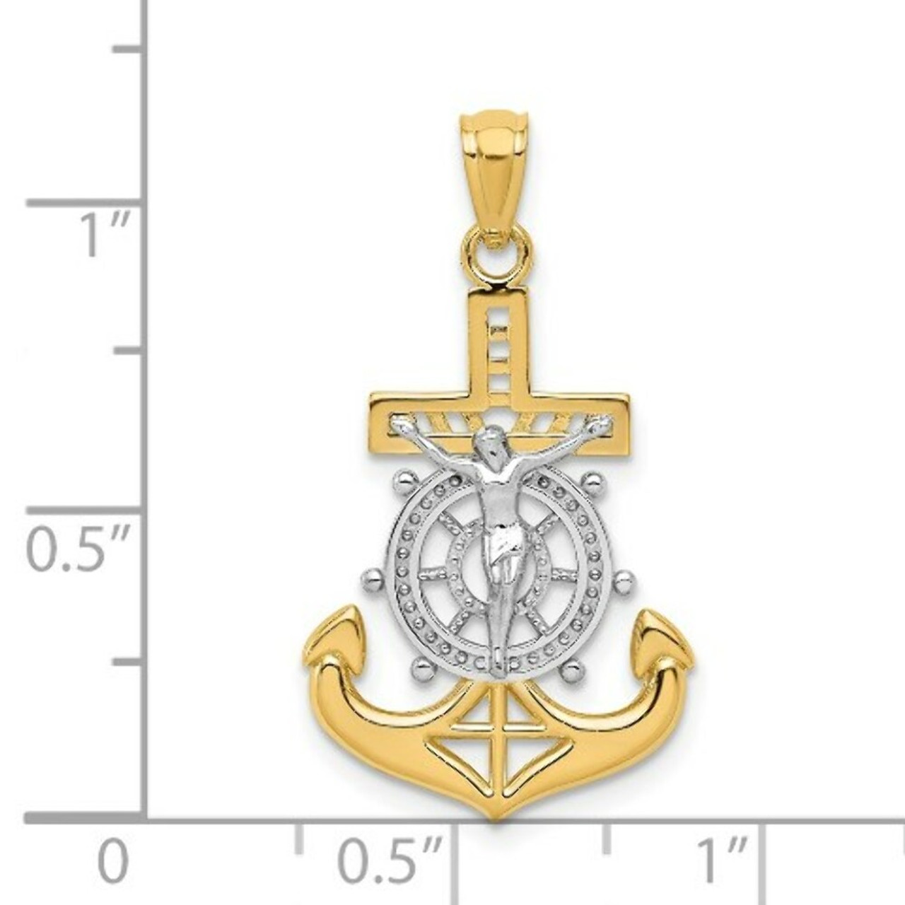 14K Two-tone Gold Two-tone Polished Mariners Crucifix Pendant - (A86-233)