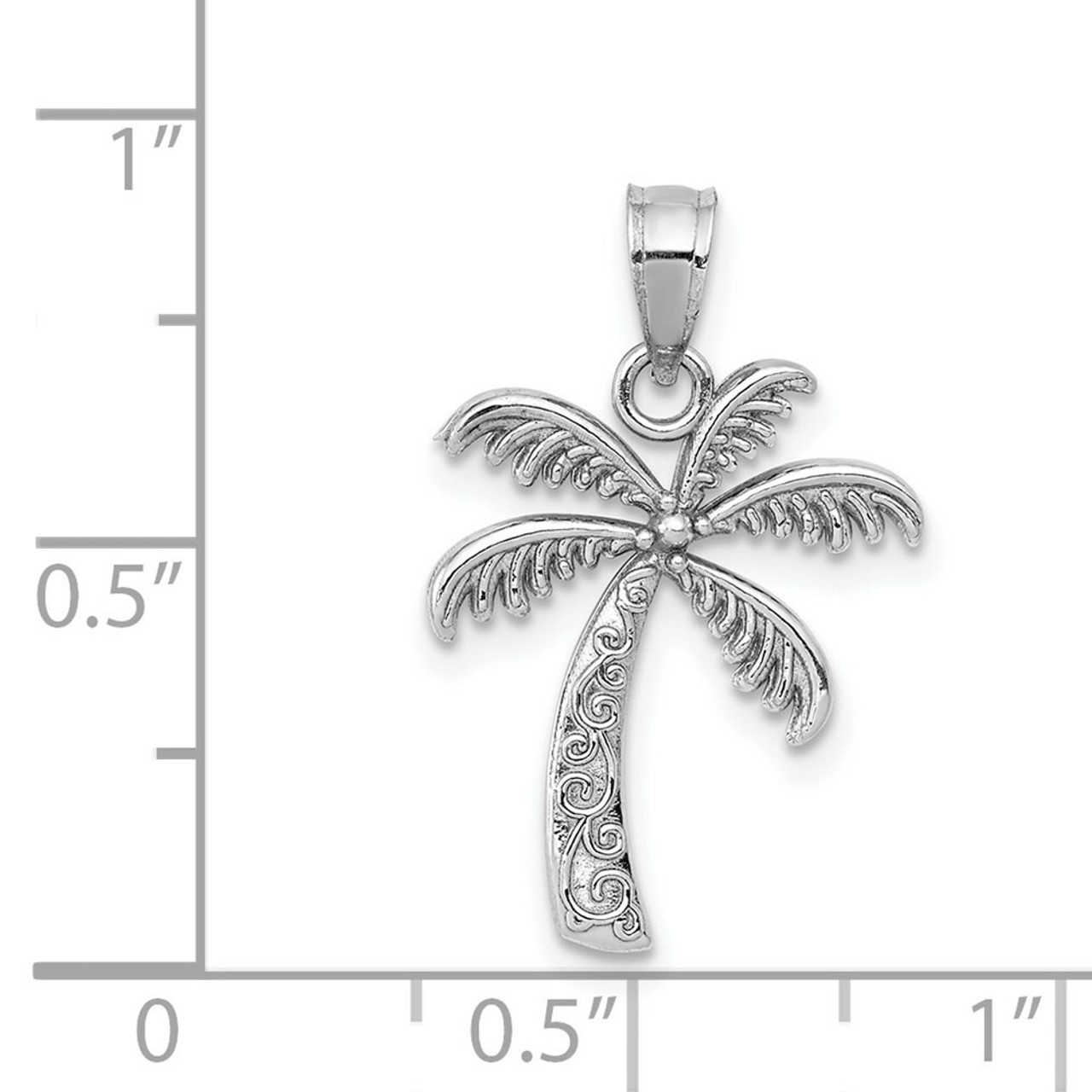 14k White Gold Polished Palm Tree Pendant - (A86-324)