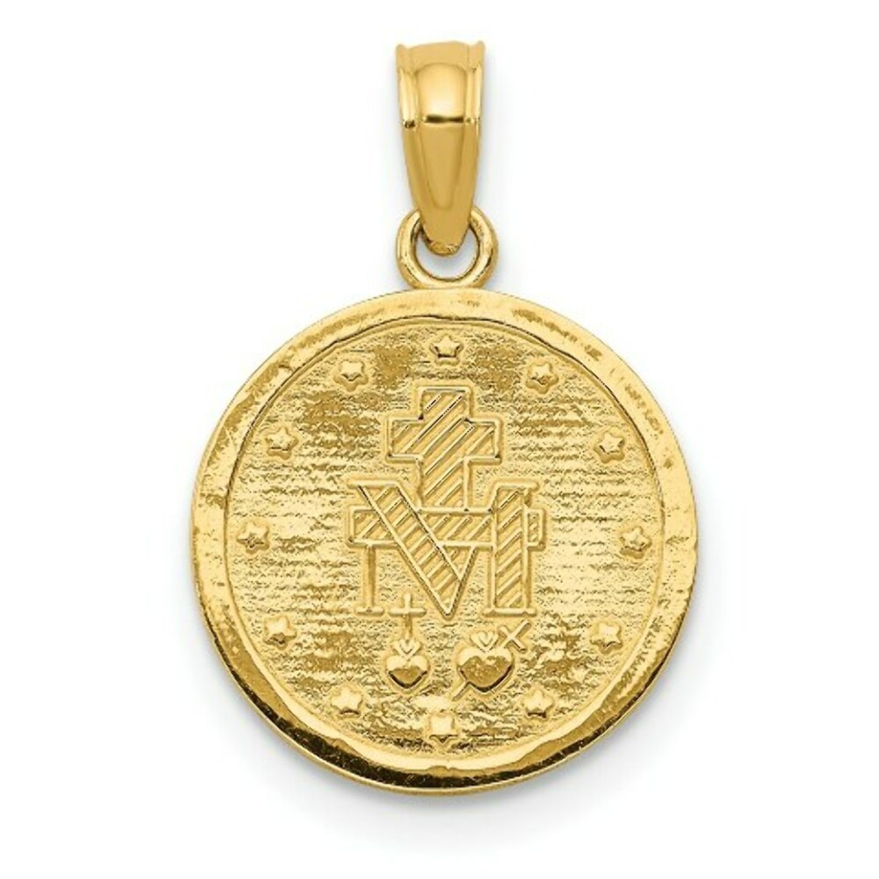14K Yellow Gold Miraculous Medal Pendant 13mm width - (A86-564)
