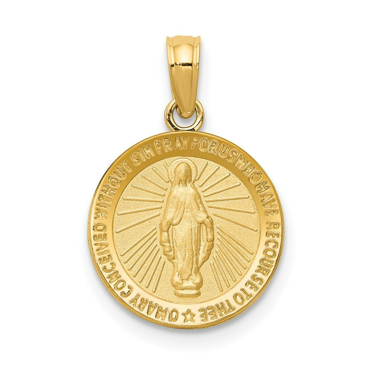 14K Yellow Gold Miraculous Medal Pendant 13mm width - (A86-564)