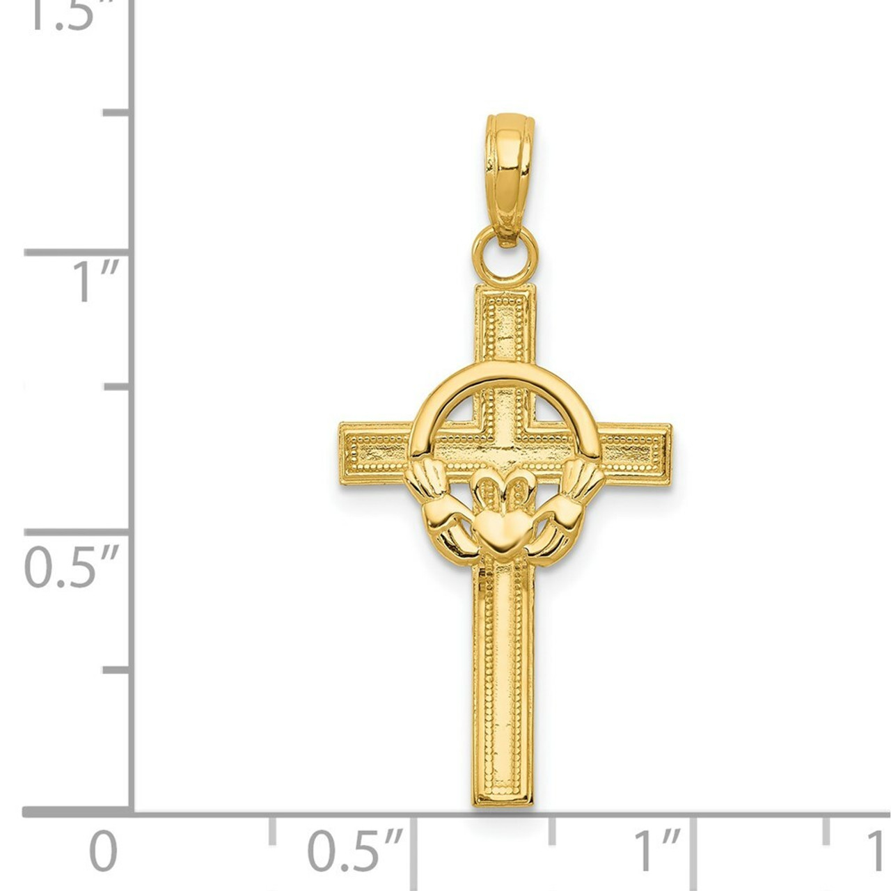 14K Yellow Gold Polished Claddagh Cross Pendant - (A86-567)