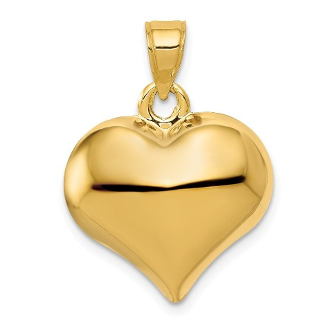 14K Yellow Gold Puffed Heart Pendant 24mm length - (A86-830)