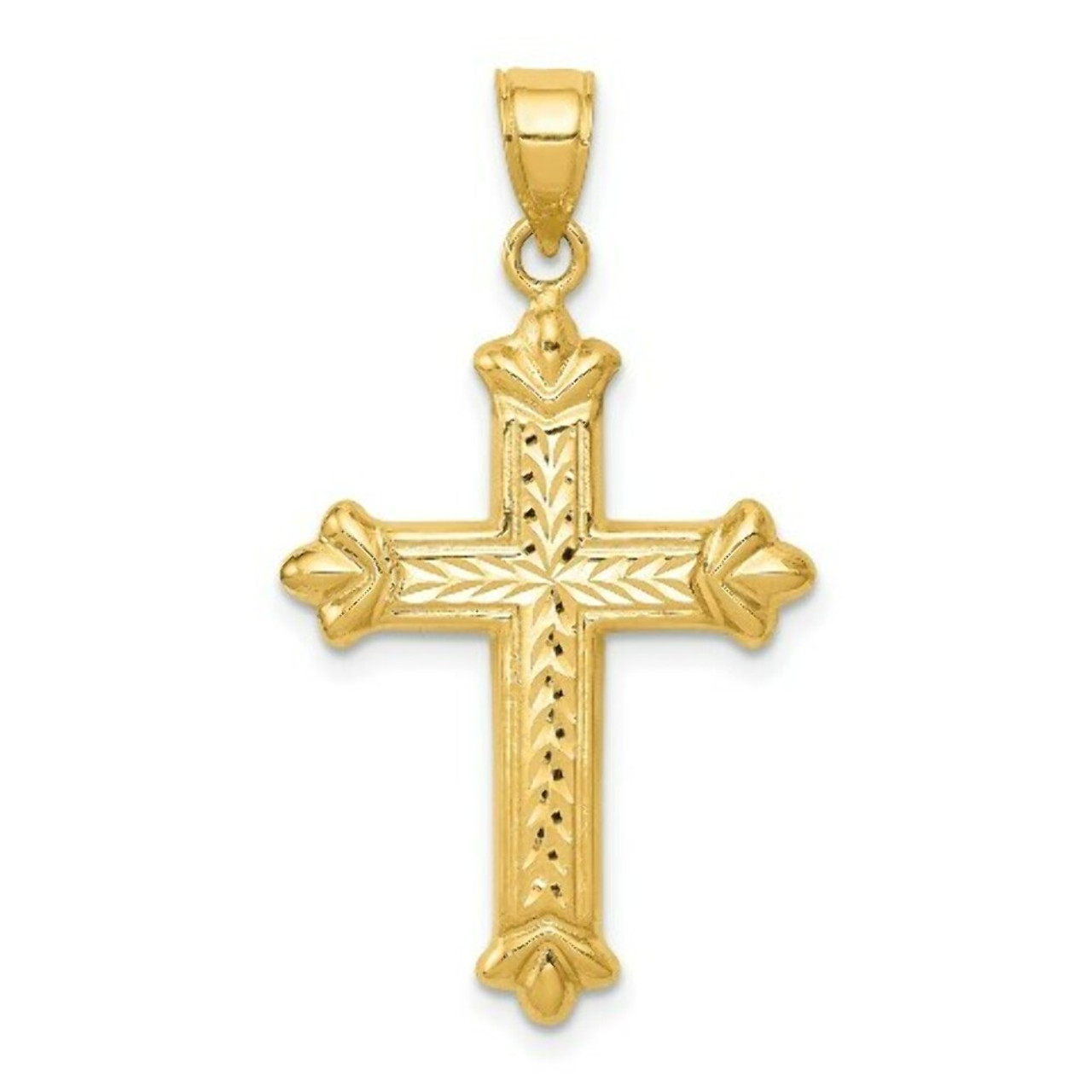14K Yellow Gold Reversible Diamond-cut Cross Pendant 35mm length - (A87-120)