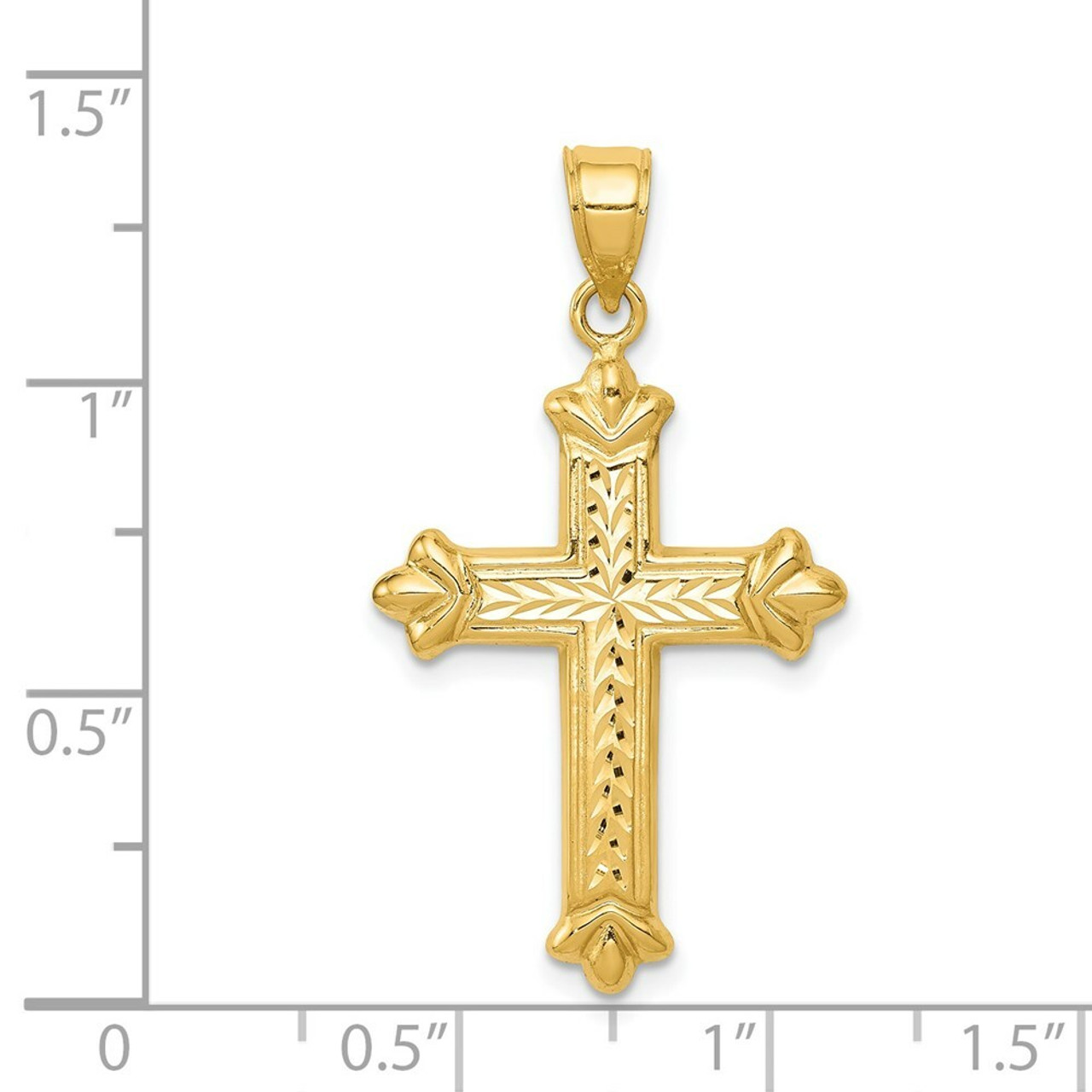 14K Yellow Gold Reversible Diamond-cut Cross Pendant 35mm length - (A87-120)