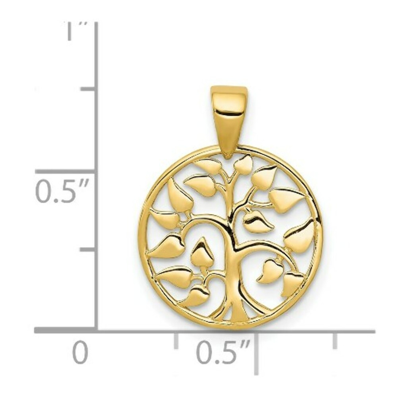 14k Yellow Gold Polished Tree In Circle Pendant - (A87-168)