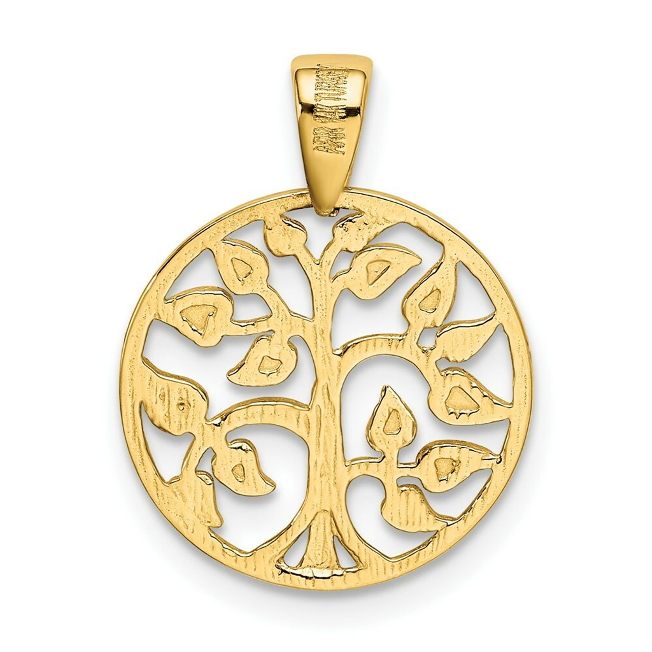 14k Yellow Gold Polished Tree In Circle Pendant - (A87-168)