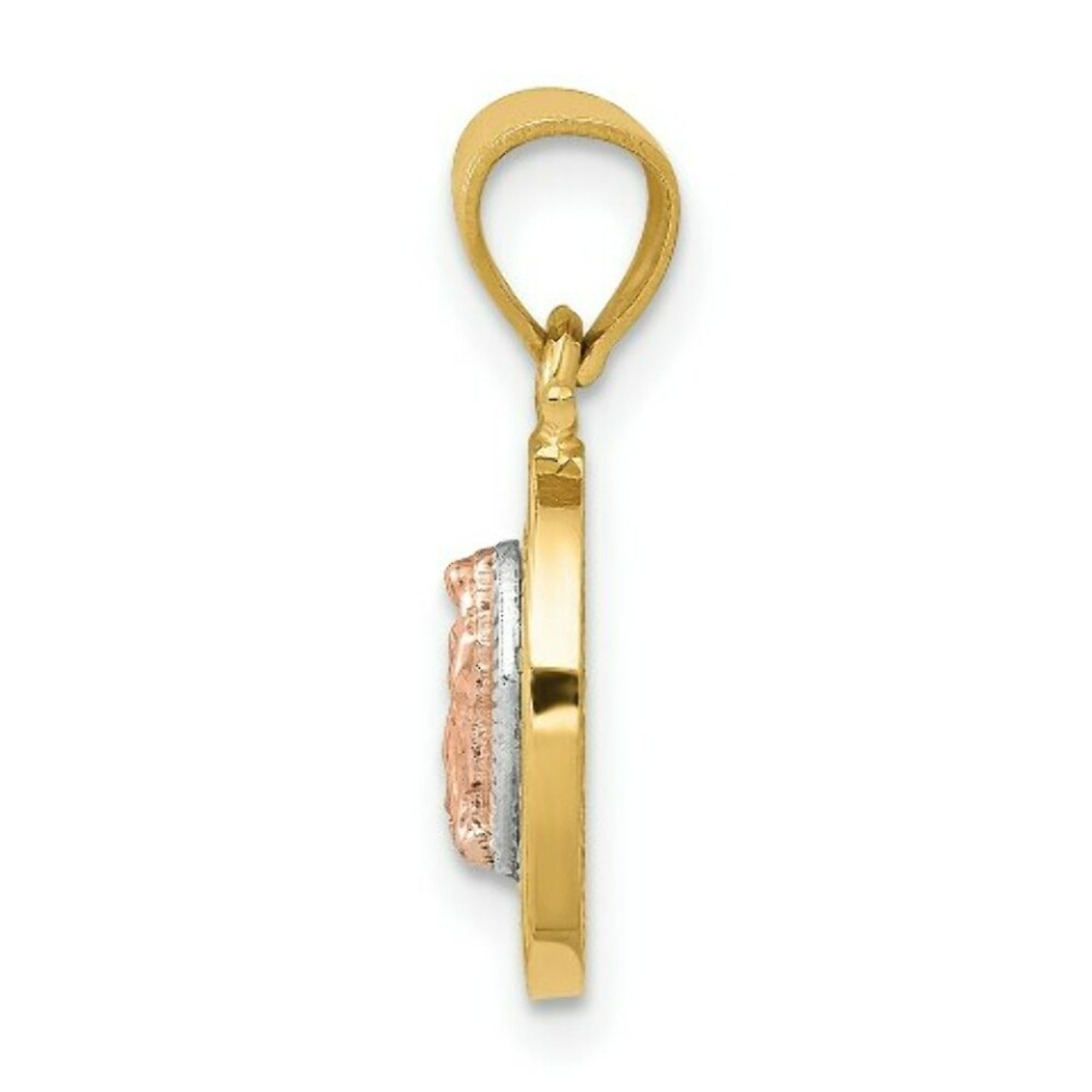 14k Two-tone Diamond-cut Oval CZ Lady of Guadalupe Pendant - (A87-339)
