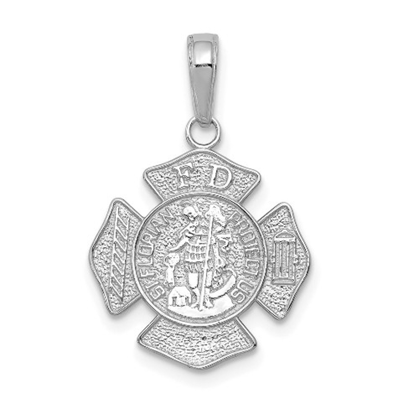 14K White Gold Small St. Florian Badge Pendant - (A89-899)