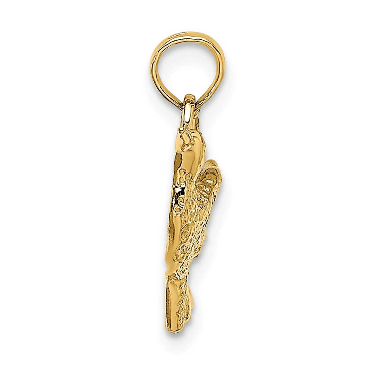 14K Yellow Gold 2-D & Engraved Hummingbird Charm Pendant - (A91-484)