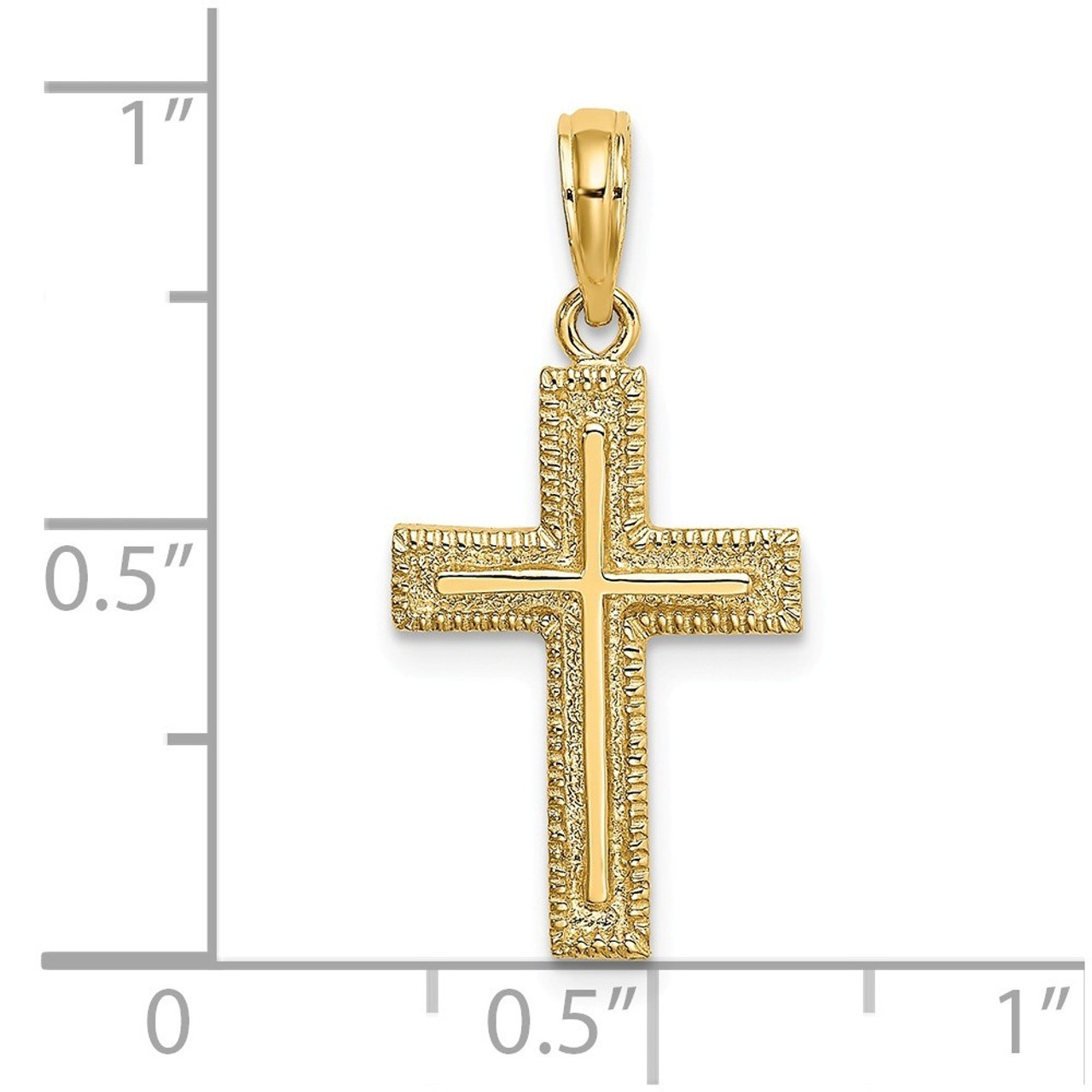 14K Yellow Gold Cross With Textured Border Design Charm Pendant - (A93-165)