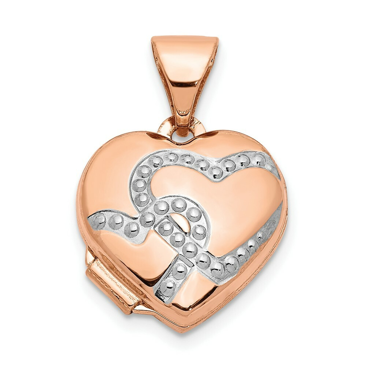 14K Rose Gold with Rhodium 12mm Heart Locket - (A99-496)