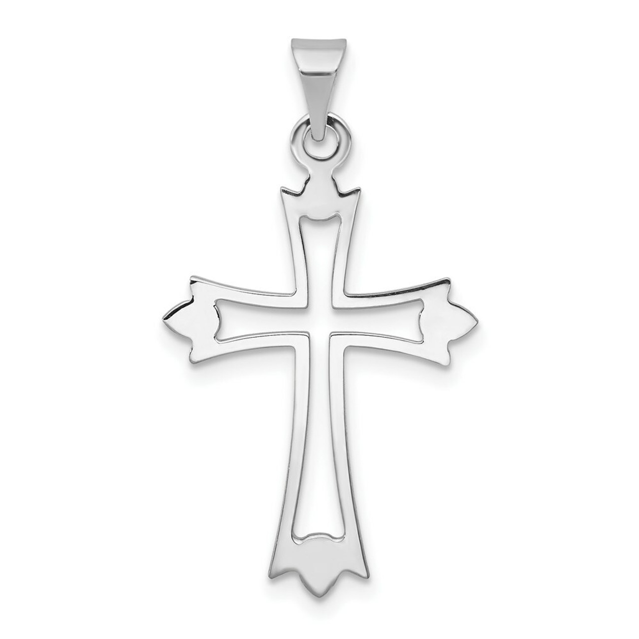 14K White Gold Budded Cross Pendant - (B11-440)