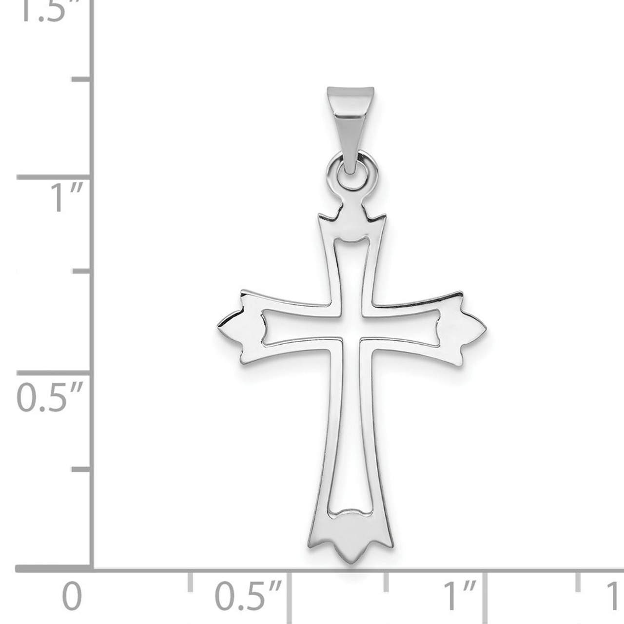 14K White Gold Budded Cross Pendant - (B11-440)