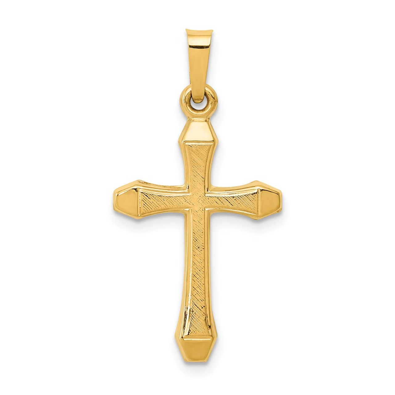 14K Yellow Gold Textured and Polished Latin Cross Pendant - (B11