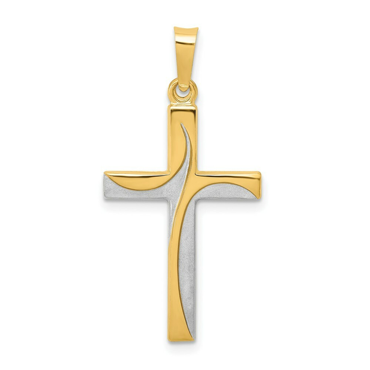 14K Yellow Gold Rhodium Satin and Polished Latin Cross Pendant - (B11-687)