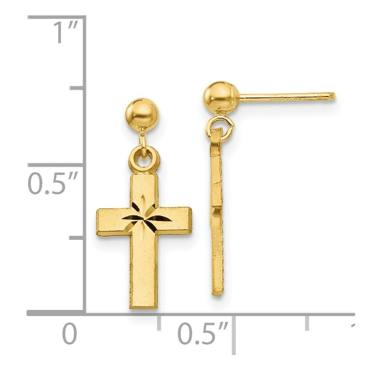 14K Yellow Gold Satin & Diamond-cut Cross Earrings - (B40-910)
