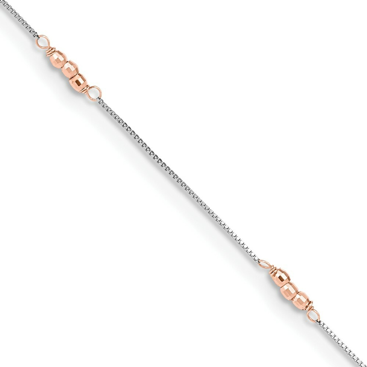 14K Two-tone Gold Mirror Beaded Anklet - Length 9'' inches - (C64-133)