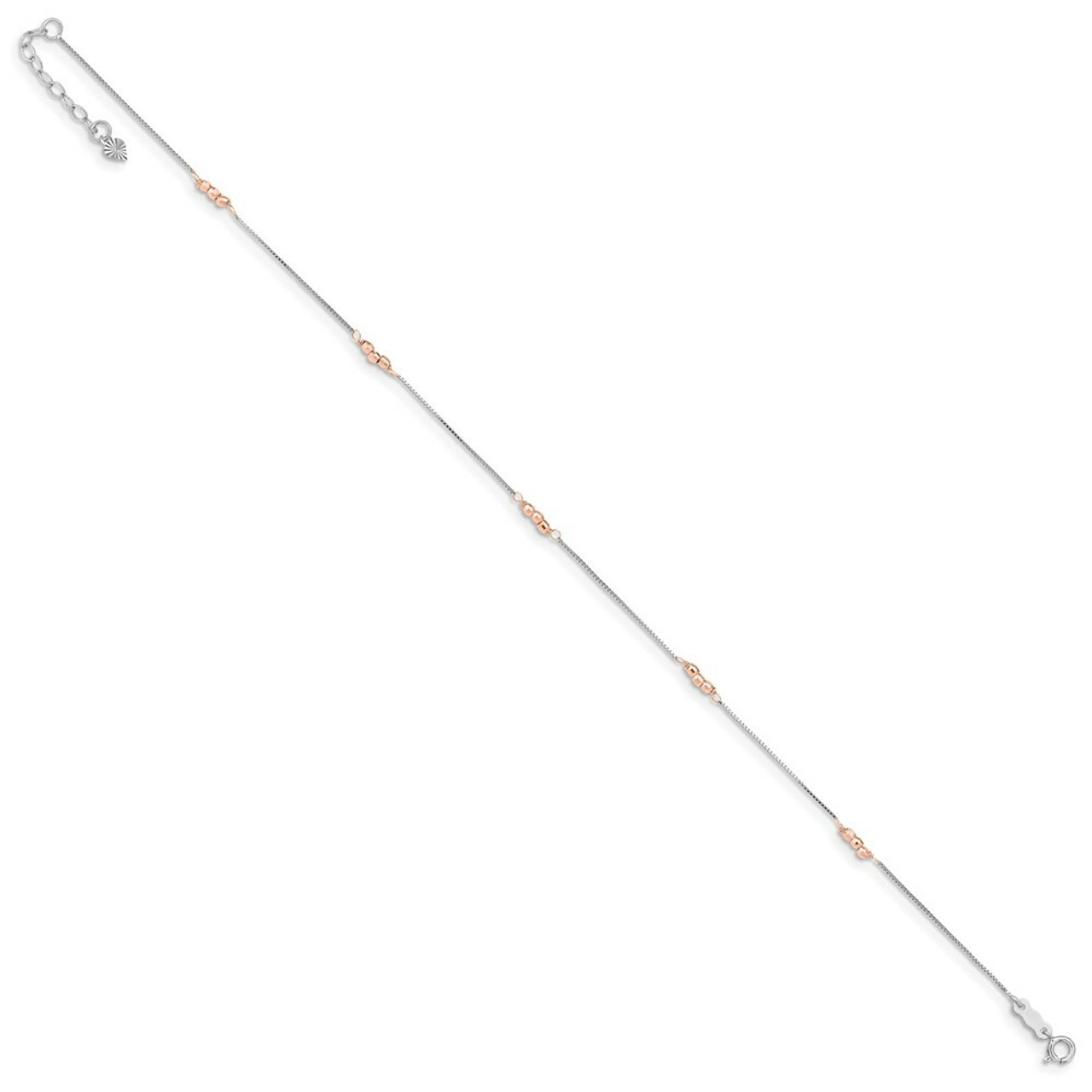 14K Two-tone Gold Mirror Beaded Anklet - Length 9'' inches - (C64-133)