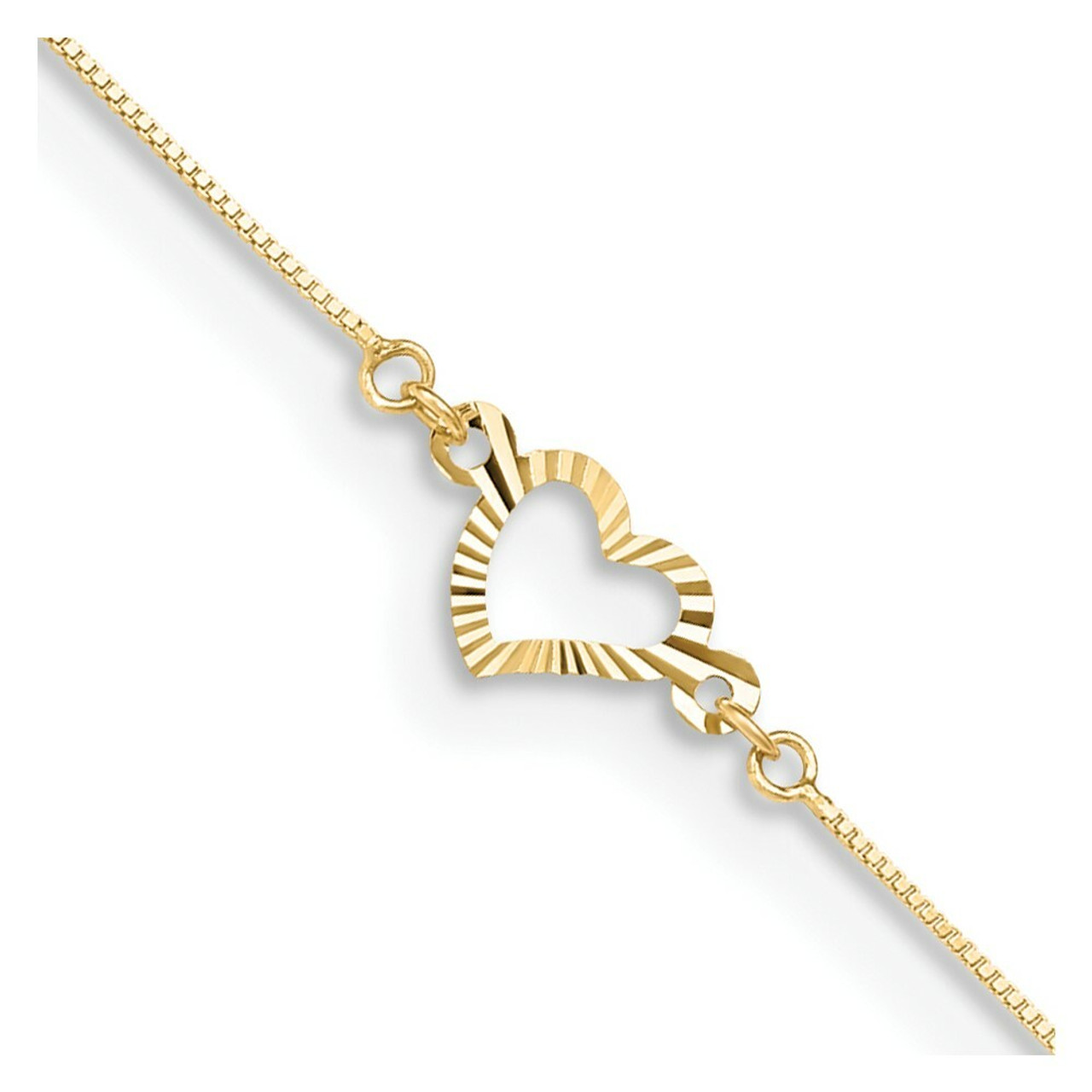 14K Yellow Gold Adjustable Fancy Heart Anklet - Length 9'' inches - (C64-225)