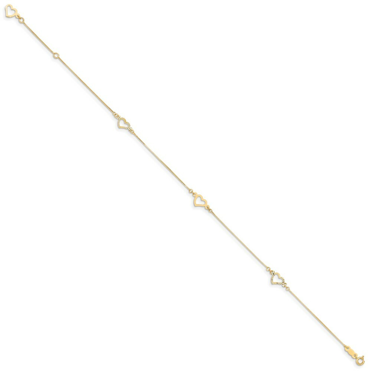 14K Yellow Gold Adjustable Fancy Heart Anklet - Length 9'' inches - (C64-225)