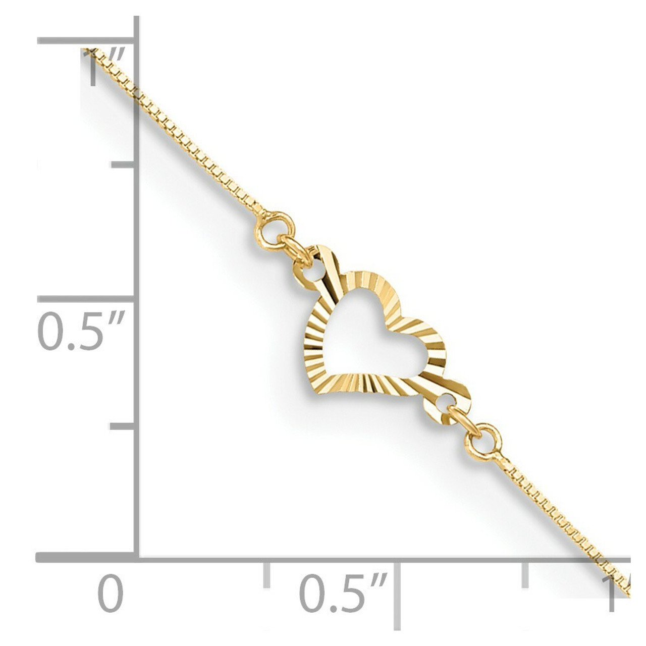 14K Yellow Gold Adjustable Fancy Heart Anklet - Length 9'' inches - (C64-225)