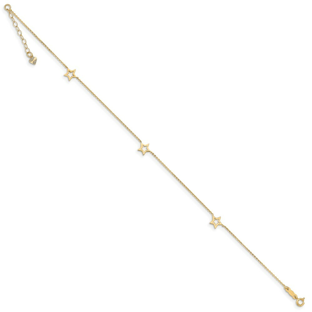 14K Yellow Gold Adjustable Star Anklet with 1 extension - Length 9'' inches - (C64-226)
