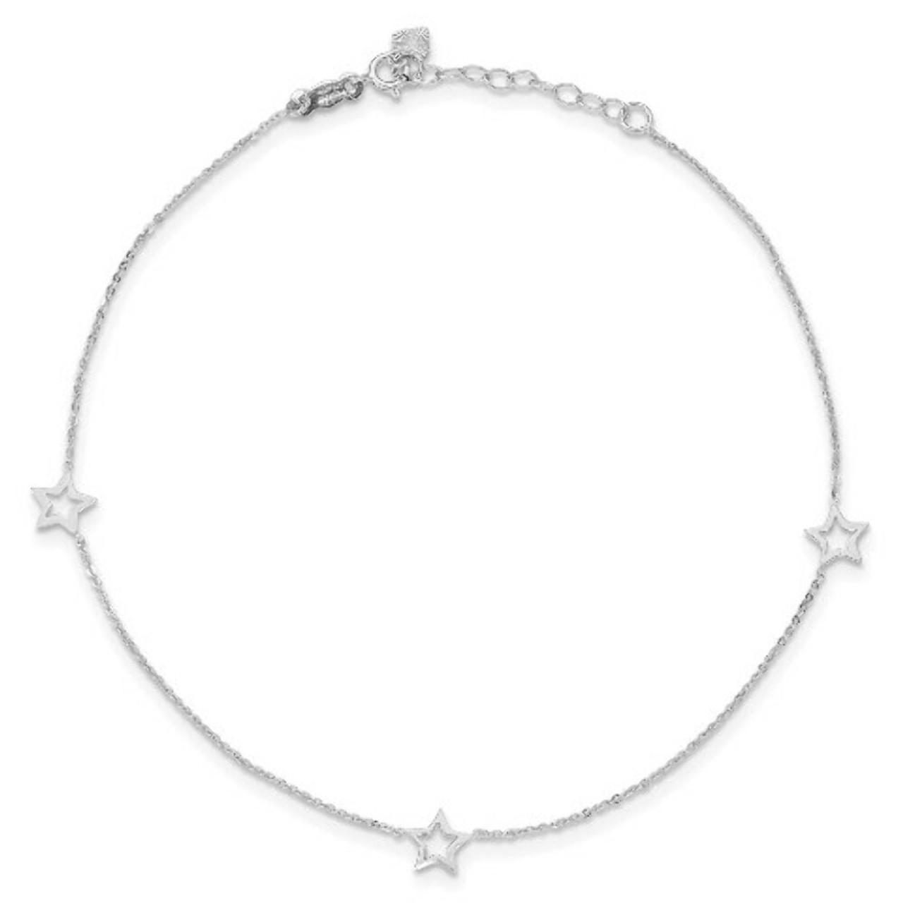 14K White Gold Adjustable Star Anklet - Length 9'' inches - (C64-238)