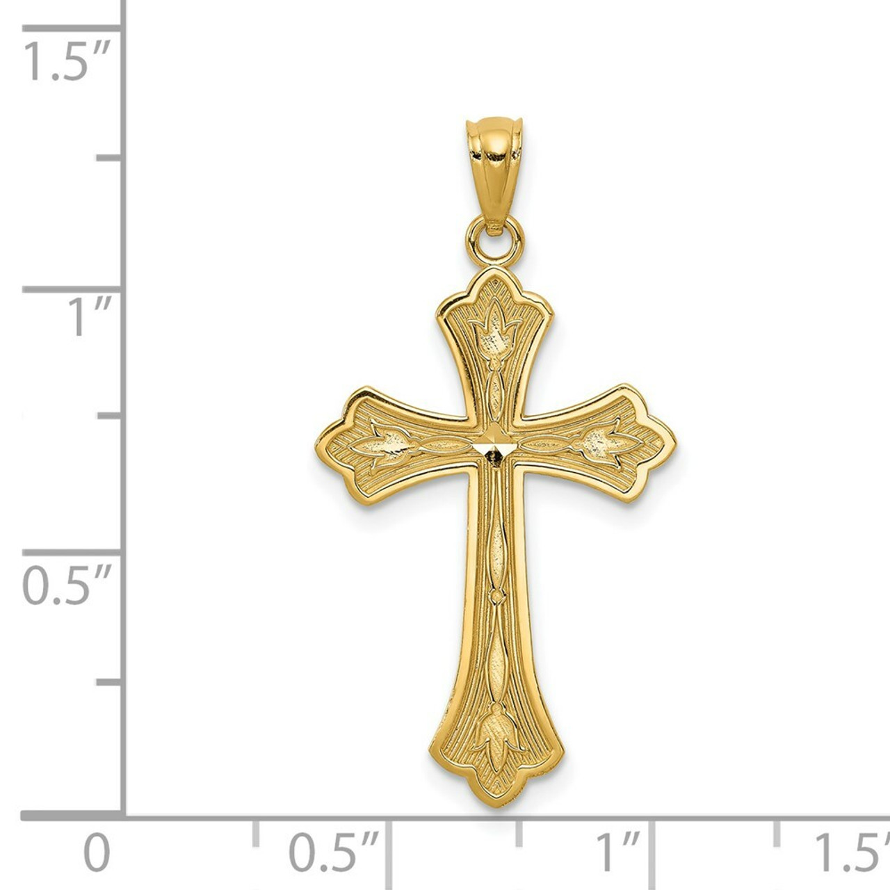 14K Yellow Gold Diamond-cut Cross Pendant 34mm length - (A83-297)