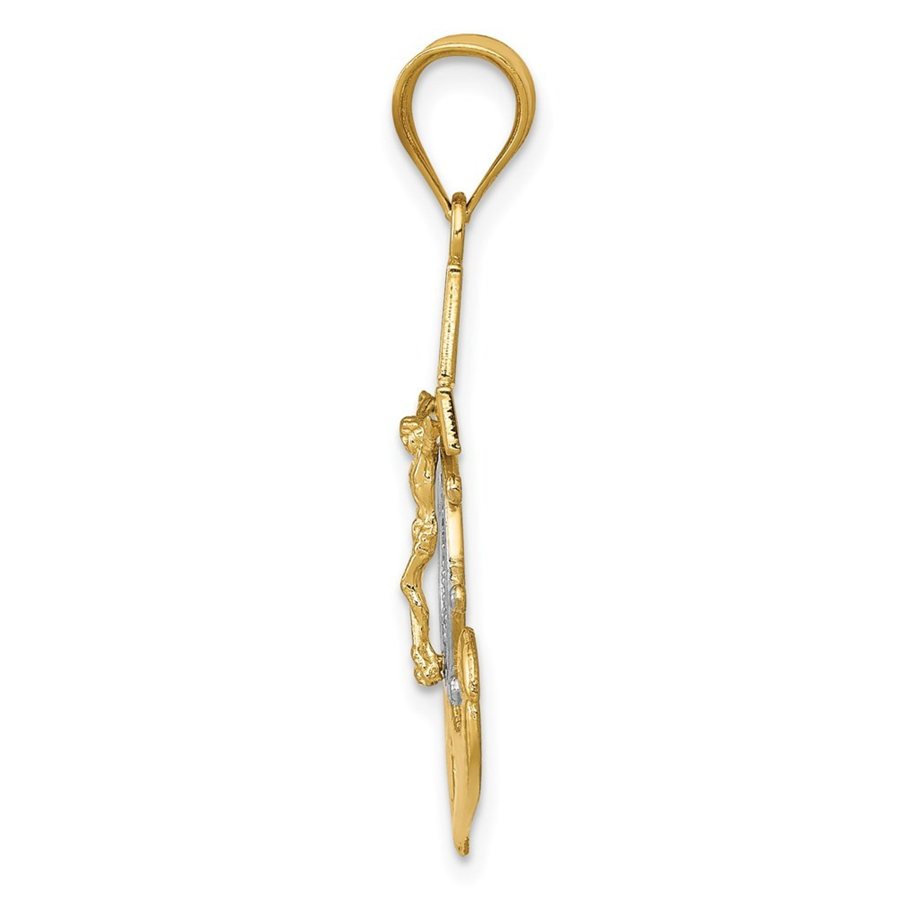 14K Yellow Gold with White Rhodium Diamond-cut Mariners Cross Pendant - (A83-561)