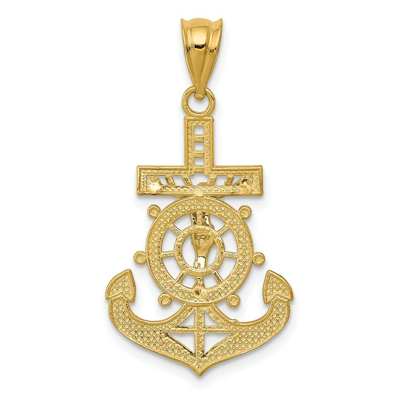 14K Yellow Gold with White Rhodium Diamond-cut Mariners Cross Pendant - (A83-561)