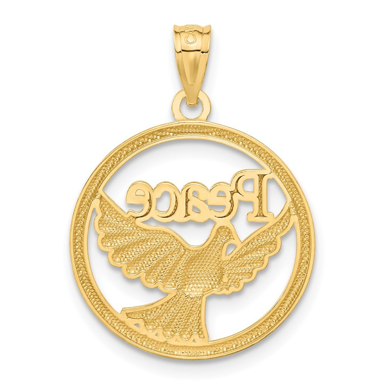 14K Yellow Gold Yellow Gold Rhodium Plated Polished Peace Dove Pendant - (A83-685)