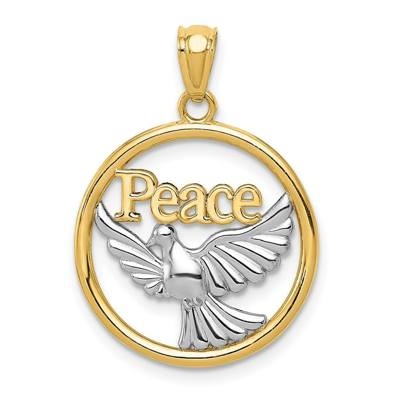14K Yellow Gold Yellow Gold Rhodium Plated Polished Peace Dove Pendant - (A83-685)