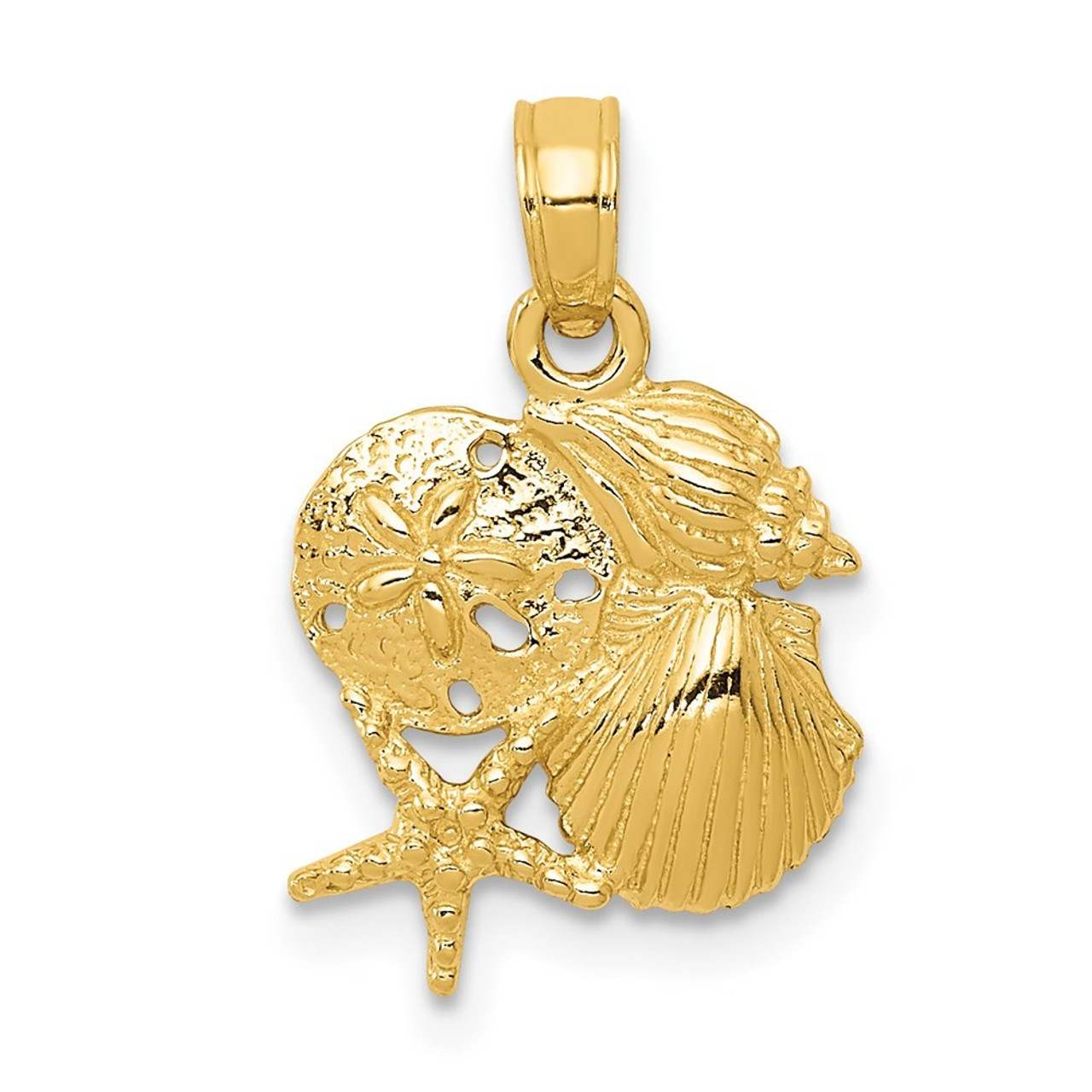 14K Yellow Gold Solid Polished Mini Shell Cluster Pendant - (A84-289)